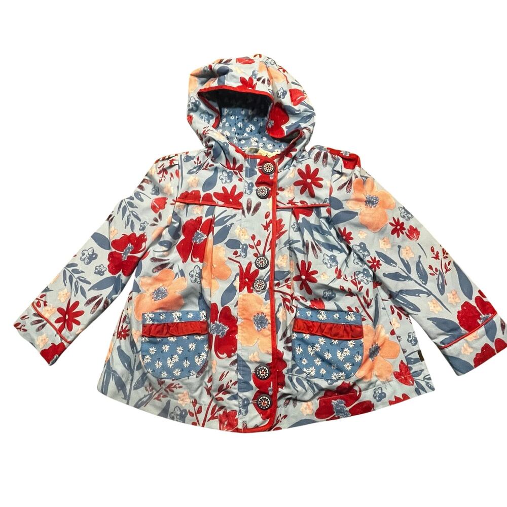 Matilda Jane Floral Hooded Jacket Button Front Ruffle Pocket Girls 4